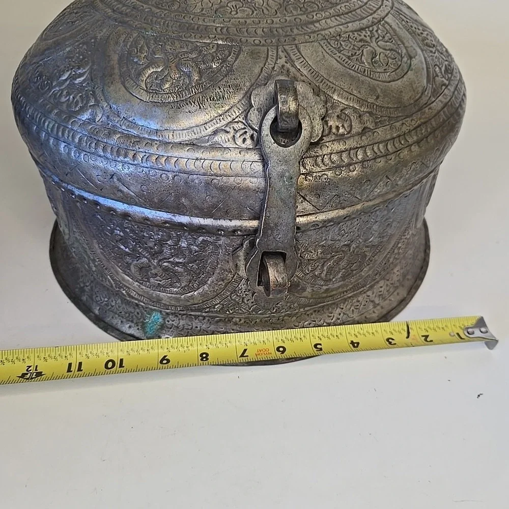 Antique‎ Brass Beautifully Carved Chapati/Masala Container